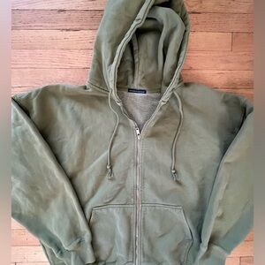 Brandy Melville Sage Green Zip-Up Hoodie One Size Oversized Thick Unisex